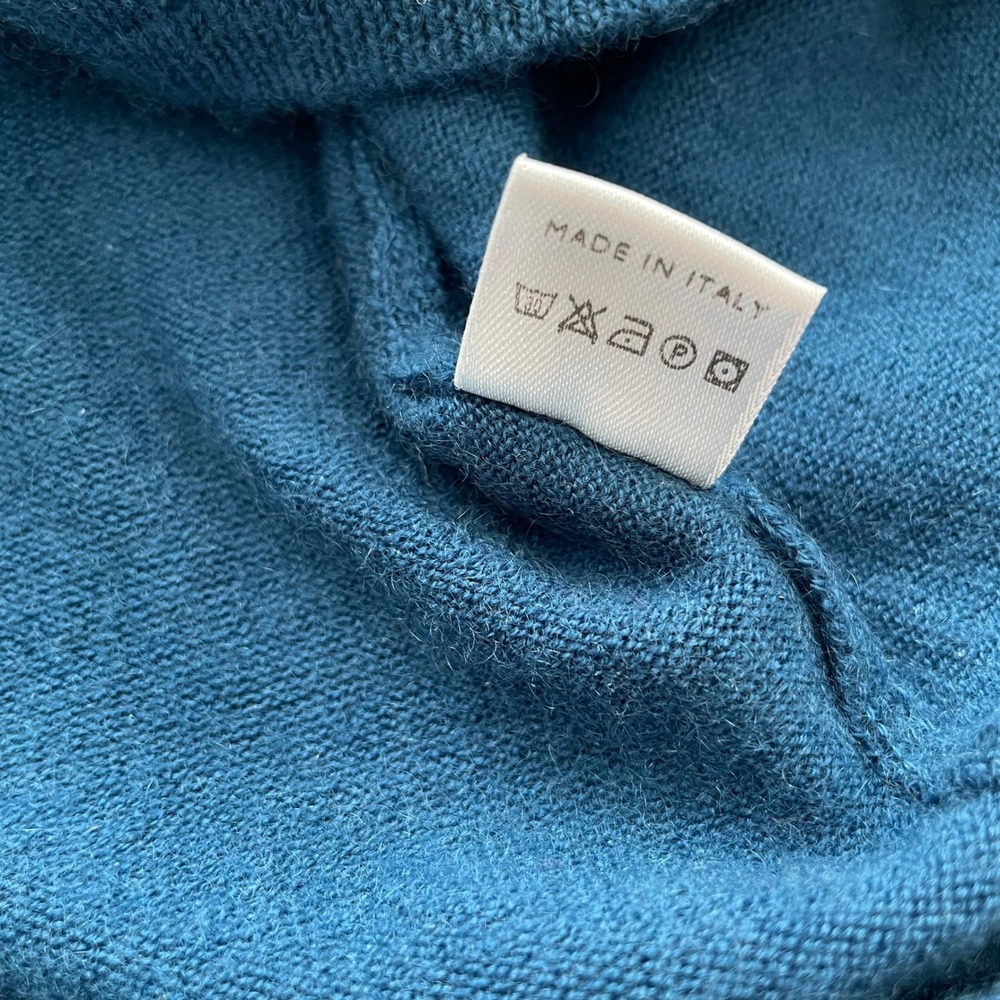 Loro Piana Cashmere Blend Pintuck Henley Sweater Made in Italy Teal Blue Size 44 - Picture 10 of 12